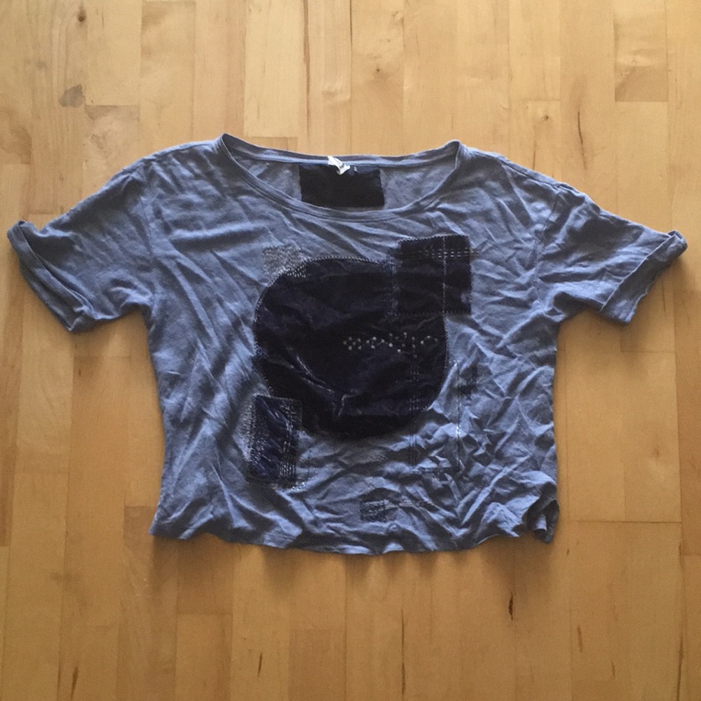 Boho Blue Velvet Embroidered Top